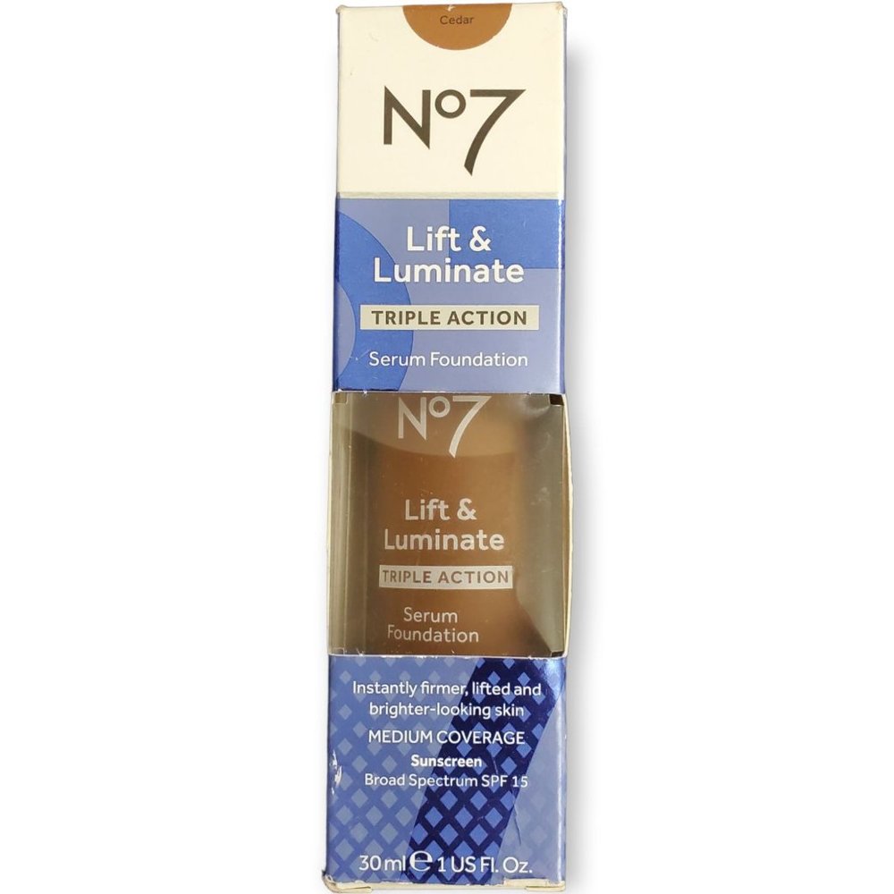 NWT  No7 Foundation Serum Action Lift Luminate Triple SPF Restore Renew Cedar